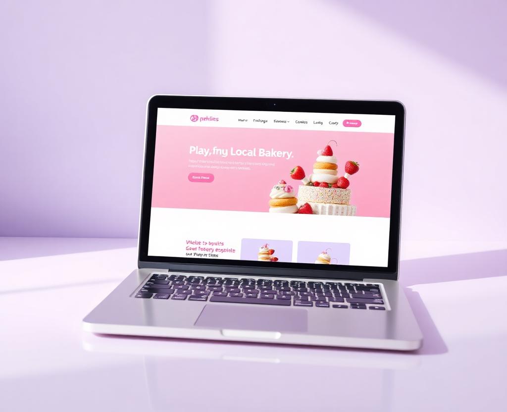 Laptop showing a bright local bakery website built by NubleWeb