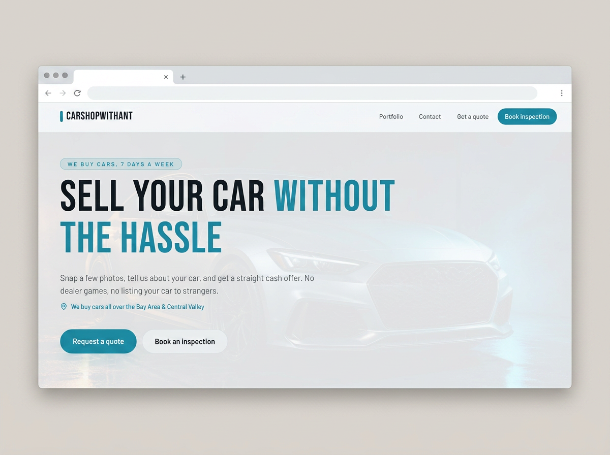 Website designed for CarShopWithAnt, a local business that buys cars from sellers