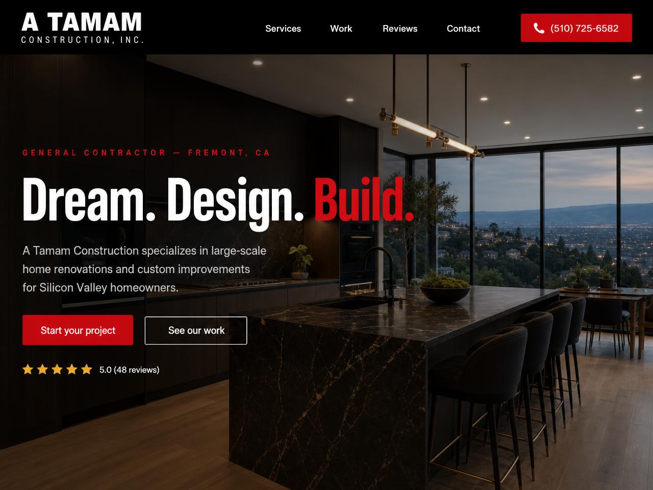 Website designed for A Tamam Construction, a Fremont general contractor