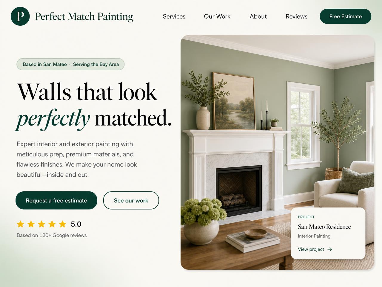 Website designed for Perfect Match Painting, a Bay Area house painting company